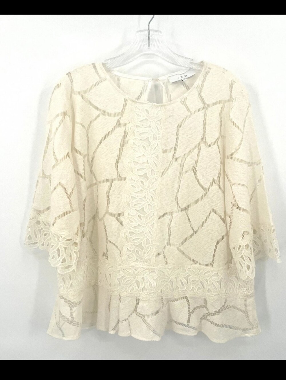 IRO Esperia Lace Top 3/4 Sleeve Cotton French Made in Portugal size 36 sz Small